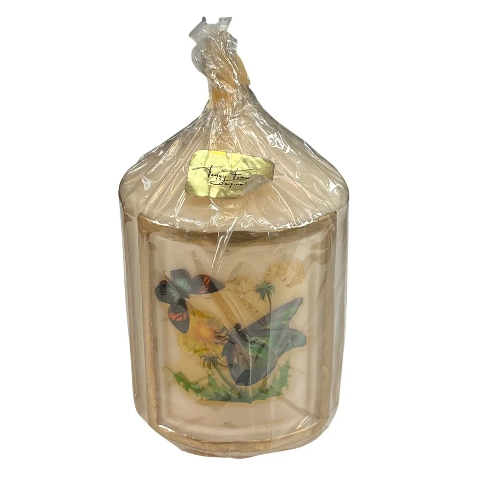 Vintage Peggy Karr Butterfly‎ Pillar Candle Decor Cottagecore Nature